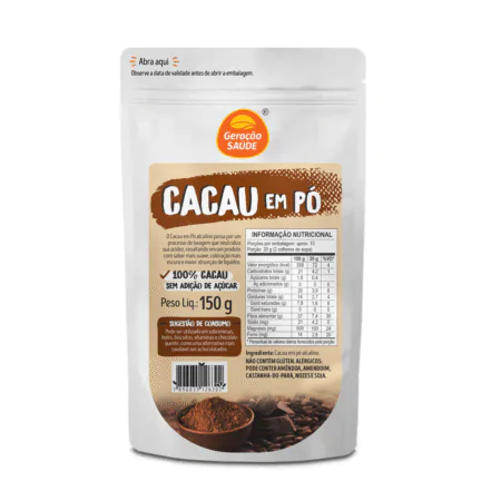 Cacau em pó 150 g Geração Saúde Integral por natureza