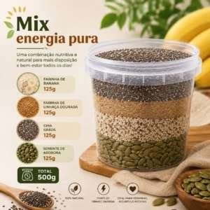 MIX ENERGIA PURA 500 g (far.banana verde+psyllium+far.linh dourada+chia grão+sem.abóbora) Geração Saúde Integral por natureza